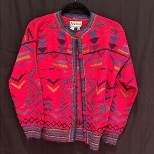 C - Women's Red Patterned Cardigan Sweater